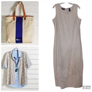 Liz Claiborne Neutral Minimalist Linen Blend Midi/Maxi-Dress Size 16▪